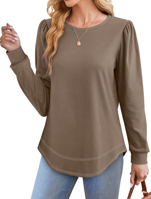 Aloodor Womens Tunic Tops To Wear with Leggings Fall Long Sleeve Clothing Cozy Sweatshirts for Women Khaki L