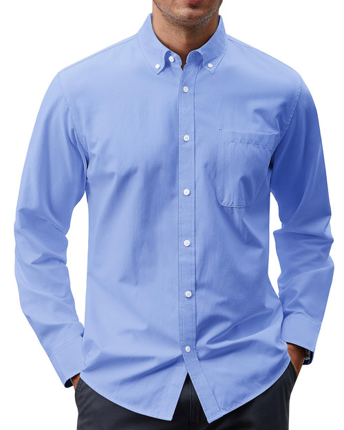 J.VER Men's Oxford Button Down Shirts Slim Fit Long Sleeve Shirt with Pocket Blue Large