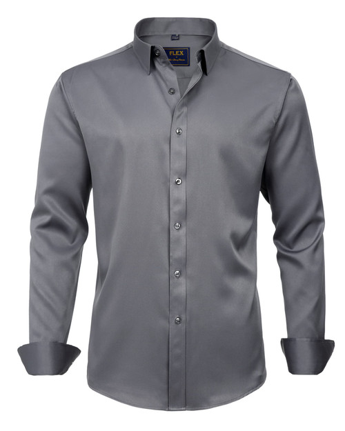 J.VER Men's Dress Shirts Solid Long Sleeve Stretch Wrinkle-Free Shirt Regular Fit Casual Button Down Shirts Grey