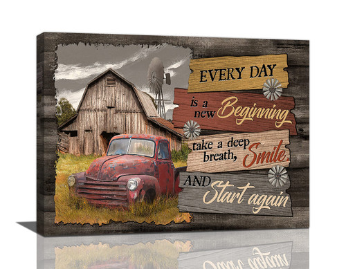 Beynepe Rustic Old Red Truck Wall Art Farmhouse Barn Pictures Decor Inspirational Positive Quotes Canvas Country Painting Print Modern Framed Home Artwork for Bedroom Living Room 16''x12'' Beynepe Rustic Old Red Truck Wall Art Farmhouse Barn Pictures Decor Inspirational Positive Quotes Canvas Country Painting Print Modern Framed Home Artwork for Bedroom Living Room 16''x12''