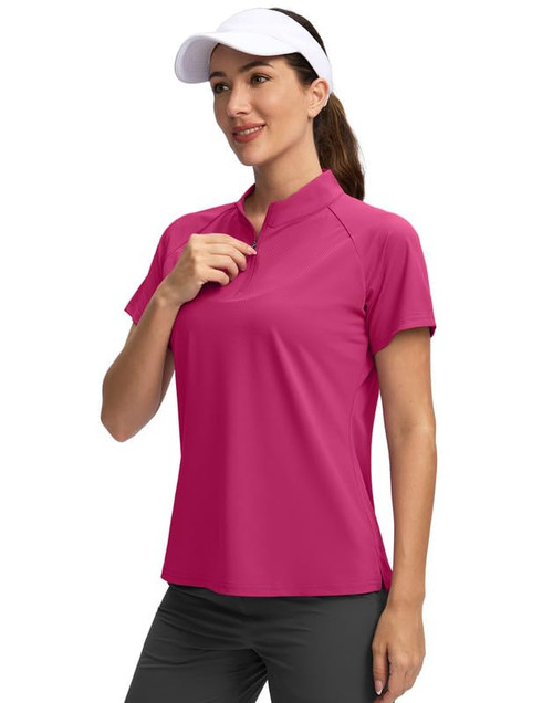 Viodia Women's Golf Shirt Short Sleeve Polo with Zip Up Quick Dry Sports Tennis Shirts for Women Golf Apparel Clothes Rose