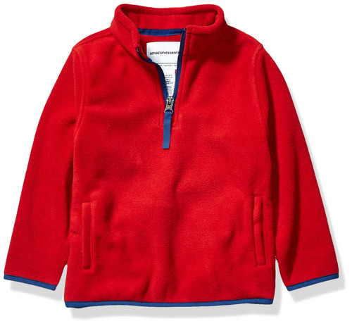 Amazon Essentials Boys' Polar Fleece Quarter-Zip Pullover Jacket, Red, Medium