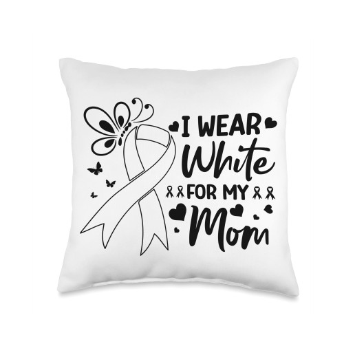 Lung Cancer Awareness Lung Cancer Support I Wear Mom White Ribbon Throw Pillow, 16x16, Multicolor