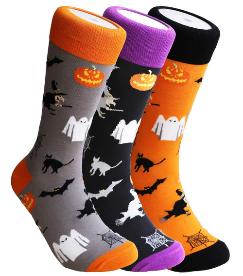 Halloween Misc Unisex Men Women Fun Dress Casual Pattern Crew Funny Socks (3 Pairs)
