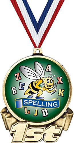 Spelling First Place Medal, 3" Gold Kids Spelling Bee Trophy Medal Award 1 Pack