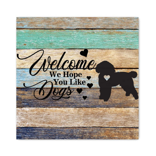 Evans1nism Welcome We Hope You Like Dog Wood Signs Boxer Dog Wooden Plaques Animal Puppy Decorative Home Wall Art Bright Wood Decorations Sign for Home Entryway Bathroom Laundry Room Decor 12x12in