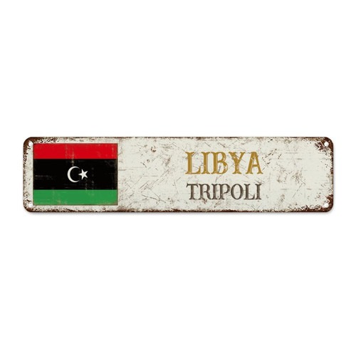 WoGuangis Libya Flag Aluminum Metal Sign Tripoli City Souvenir Metal Wall Sign Country Souvenir Gift National Flag Metal Sign Iron Painting for Laundry Room Living Room 12X3In