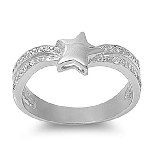 Clear CZ Polished Star Simple Ring New 925 Sterling Silver Thumb Band Size 7
