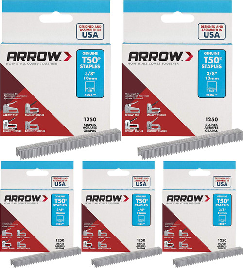 Arrow Fastener 506-5 Genuine T50 3/8-Inch Staples, 1250-Pack - 5 Pack
