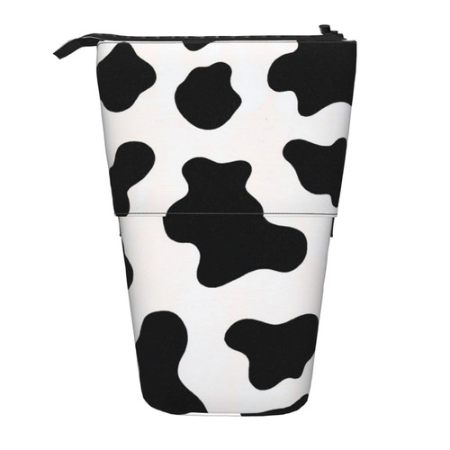 Milk Cow Print Print Pencil Case, Stand up Pencil Pouch, Telescopic Stationery Pen Pouch, Standing Pencil Bag with Zipper