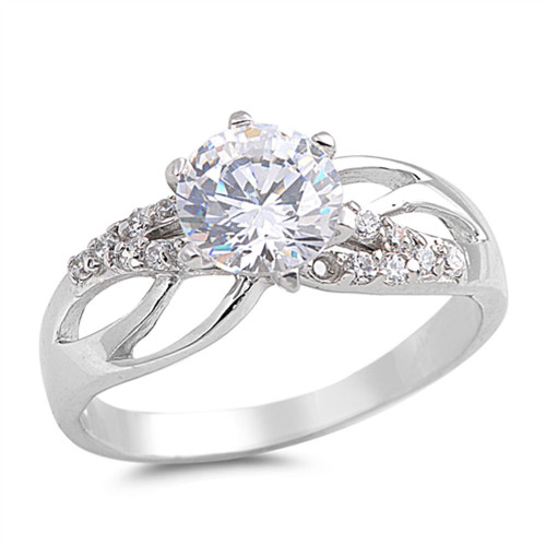 Round Clear CZ Wedding Ring New .925 Sterling Silver Knot Band Size 9