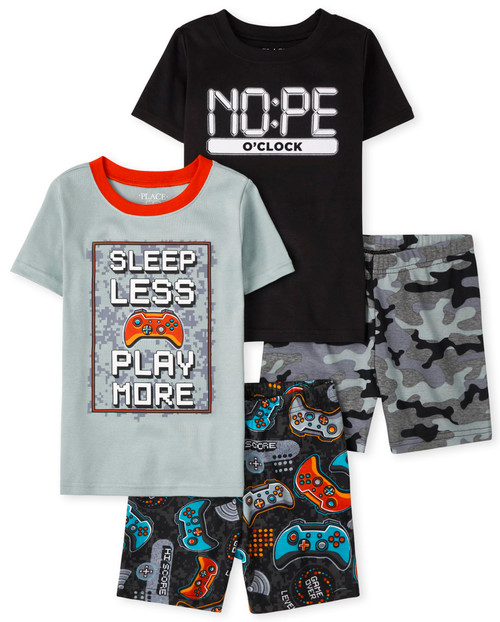 The Children's Place Boys' Sleeve Top and Shorts Snug Fit 100% Cotton 2 Piece Pajama Sets, Gamer 2 Pack, 4