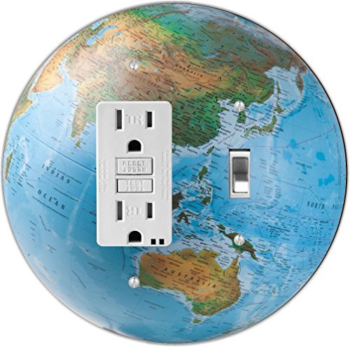 Rikki Knight RND-GFITOGGLE-179 World Globe Ball Round GFI Toggle Light Switch Plate