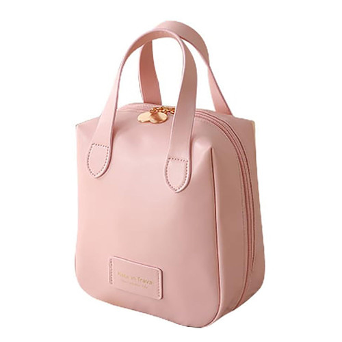 UNIHPY Premium Makeup Bag, Makeup Bag Organizer, Leather Makeup Bag, Hanging Travel Toiletry Bag, Toiletry Bags for Traveling Women, Cosmetic Travel Bag, Large Capacity Travel Cosmetic Bag (Pink)