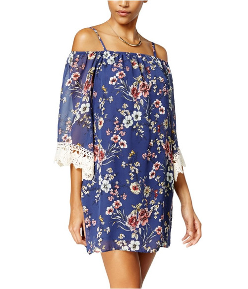 BCX Women's Juniors Off The Shoulder Floral Shift Dress, Pat X, L