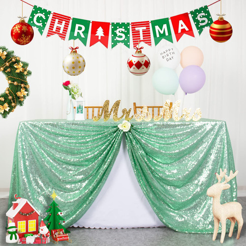 ShinyBeauty 60x102-Inch-Mint Green-Sequin Rectangular Tablecloth for Party Cake Dessert Table (Mint Green)