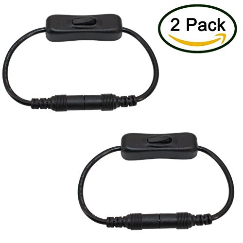 Tanbin 2 Pack Black 5.5x2.1mm DC Jack Male to Female Power Adapter Connector Inline On/off Switch for 12V 5050 3528 Led Strip Light