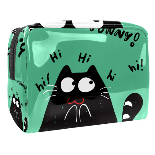 Portable Makeup Bag with Zipper Travel Toiletry Bag for Women Handy Storage Cosmetic Pouch Cat Cute Green Portable Makeup Bag with Zipper Travel Toiletry Bag for Women Handy Storage Cosmetic Pouch Cat Cute Green
