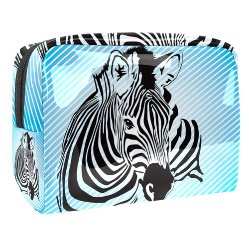 Portable Makeup Bag with Zipper Travel Toiletry Bag for Women Handy Storage Cosmetic Pouch Zebras Blue Portable Makeup Bag with Zipper Travel Toiletry Bag for Women Handy Storage Cosmetic Pouch Zebras Blue