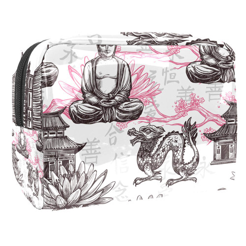 Portable Makeup Bag with Zipper Travel Toiletry Bag for Women Handy Storage Cosmetic Pouch Asian Element Portable Makeup Bag with Zipper Travel Toiletry Bag for Women Handy Storage Cosmetic Pouch Asian Element
