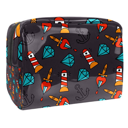 Portable Makeup Bag with Zipper Travel Toiletry Bag for Women Handy Storage Cosmetic Pouch Lighthouse Nautical