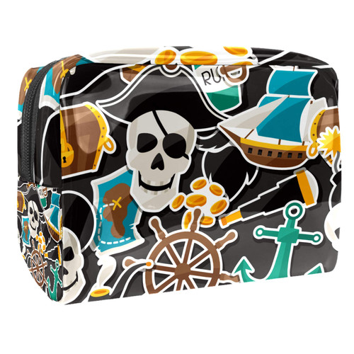 Portable Makeup Bag with Zipper Travel Toiletry Bag for Women Handy Storage Cosmetic Pouch Pirate Nautical