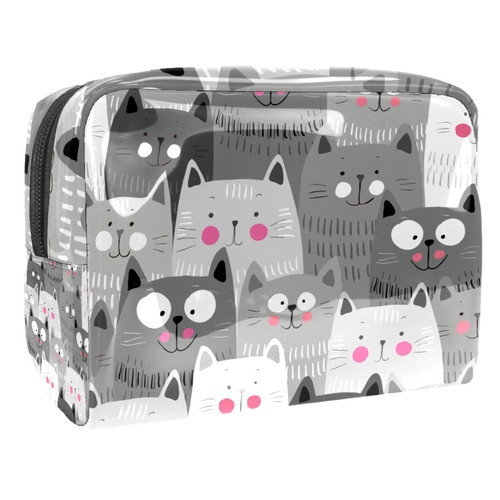 Portable Makeup Bag with Zipper Travel Toiletry Bag for Women Handy Storage Cosmetic Pouch Cute Cats Grey Portable Makeup Bag with Zipper Travel Toiletry Bag for Women Handy Storage Cosmetic Pouch Cute Cats Grey
