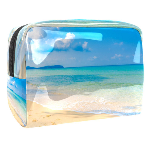 Portable Makeup Bag with Zipper Travel Toiletry Bag for Women Handy Storage Cosmetic Pouch Beach Sky Blue Portable Makeup Bag with Zipper Travel Toiletry Bag for Women Handy Storage Cosmetic Pouch Beach Sky Blue