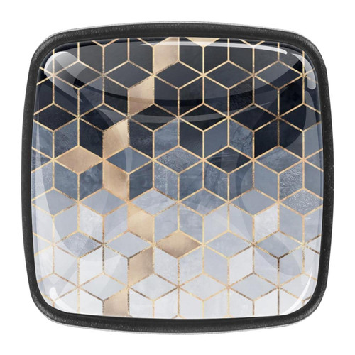 TBOUOBT 4 Pack Cabinet Knobs Dresser Knobs Drawer Knobs Kitchen Cabinet Knobs, Knobs for Cabinets and Drawers, Cube Golden Grey Geometric Pattern