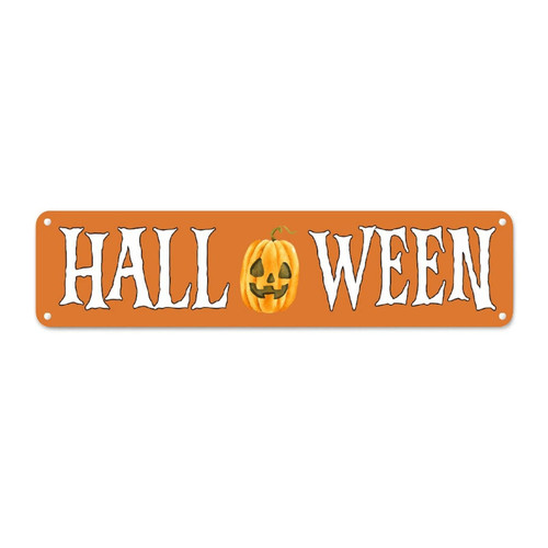 CowkissSign Funny Halloween Scary Pumpkin Witch Hat Metal Wall Sign Fall Halloween Welcome Aluminum Art Signs Scary House Vintage Metal Sign Poster for Laundry Room Living Room 12x3in