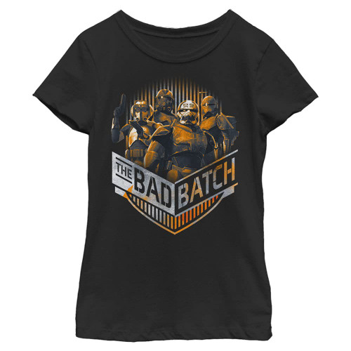 Star Wars Bad Batch Group Chevron Girl's Solid Crew Tee, Black, X-Large