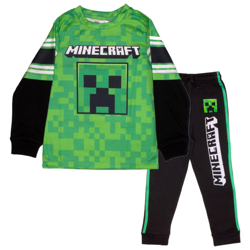 Minecraft Video Game 2-Piece Set, Boys Long Sleeve Active Mesh T-Shirt & Pants 2-Pack Bundle Set (Size 8, Green)