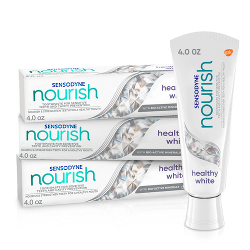 Sensodyne Nourish Healthy White Sensitive Toothpaste for Sensitive Teeth, Cavity Prevention and Whitening Toothpaste - 4 oz (Pack of 3)