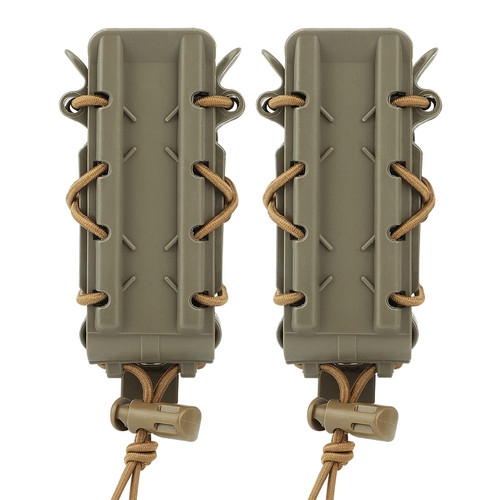 Pistol Mag Pouch, 9mm Magazine Pouches Adjustable Universal Mag Carrier 45 ACP with Belt and MOLLE Clips, 2 Pack (Tan)