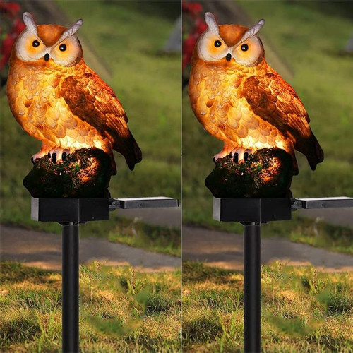 EMINGSKY 2 Pack Brown Decorative Owl Solar Garden Stake Lights Waterproof LED Resin Outdoor Solar Lights for Yard Lawn Pathway Outside Decoration