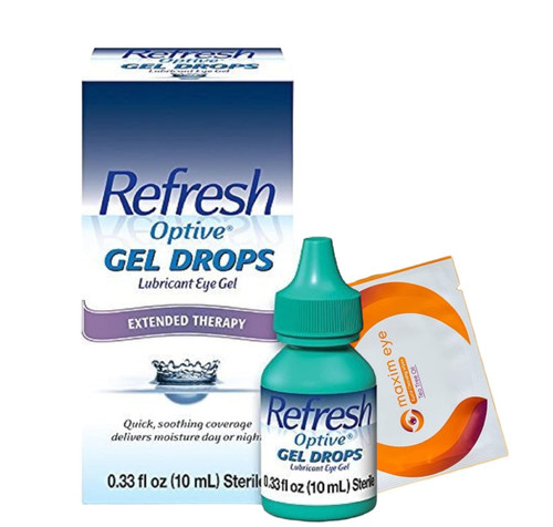 Refresh Optive Gel Drops Lubricant Eye Gel, 0.33 Fl Oz Sterile, Bundled with 1 Tea Tree Oil Eyelid/Eyelash Wipe