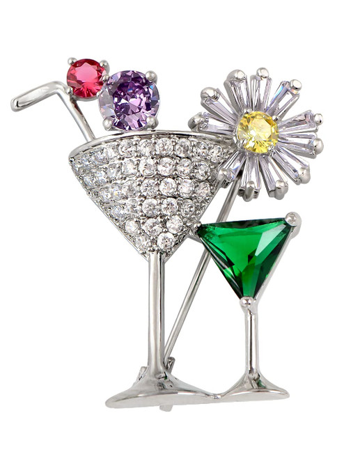 Alilang Silvery Tone Shine Clear Crystal Rhinestones Cocktail Wine Straw Flower Glass Brooch Pin Alilang Silvery Tone Shine Clear Crystal Rhinestones Cocktail Wine Straw Flower Glass Brooch Pin