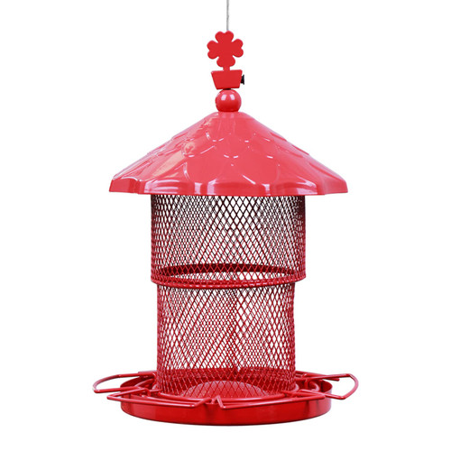 Metal Bird Feeder Tube Hanging Wild Bird Seed Feeder Squirrel Proof Birds Feeder for Outside Decoration, Large Capacity Feeder for Outdoor Garden,Red Metal Bird Feeder Tube Hanging Wild Bird Seed Feeder Squirrel Proof Birds Feeder for Outside Decoration, Large Capacity Feeder for Outdoor Garden,Red