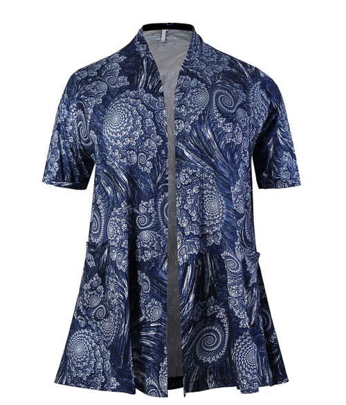 ZERDOCEAN Women's Plus Size Short Sleeve Lightweight Soft Printed Drape Cardigan with Pockets 810 2X