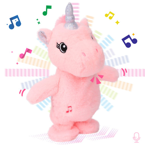 Easfan Talking Unicorn Repeats What You Say Walking Singing Stuffed Animal Electric Interactive Plush Toy Funny Animated Toy Mimicking Speaking Birthday for Kids Toddlers Pink,10''
