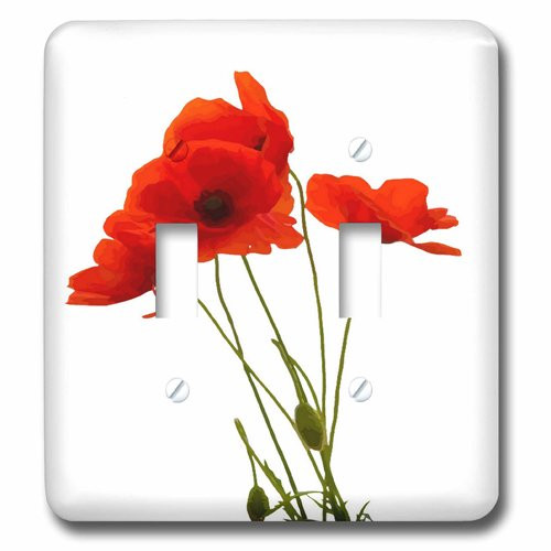 3dRose LSP_217331_2"Delicate Red Poppies Vector Double Toggle Switch, Multicolor