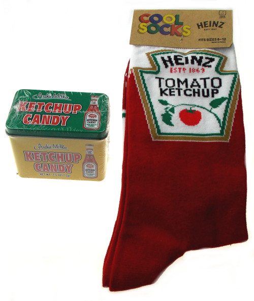 Heinz Tomato Ketchup Socks Bundled with Ketchup Candy - Novelty Gift Set