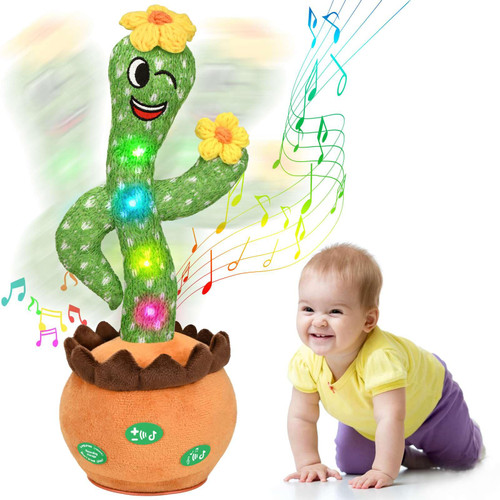 Baby Toys, Singing Talking Cactus Toy for Kids Boys Girls, Mimicking Recording Moving Repeat What You Say, Plush Sensory Cactus with Light Up Music and English Songs, Gifts for 3-6 Year Old Toddler