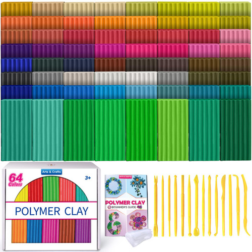Polymer Clay Kit, 64 Colors Modeling Clay, DIY Oven Bake Molding Clay for Kids with Sculpting Clay Tools, Art Craft Gift for Kids Polymer Clay Kit, 64 Colors Modeling Clay, DIY Oven Bake Molding Clay for Kids with Sculpting Clay Tools, Art Craft Gift for Kids