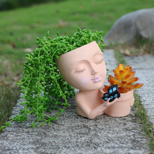 Pipphano Face Planter Cute Lady Butterfly Plant Succulents Pots for Indoor Outdoor Resin Head Planter with Drainage Hole DIY Gifts for Family and Friends Pipphano Face Planter Cute Lady Butterfly Plant Succulents Pots for Indoor Outdoor Resin Head Planter with Drainage Hole DIY Gifts for Family and Friends
