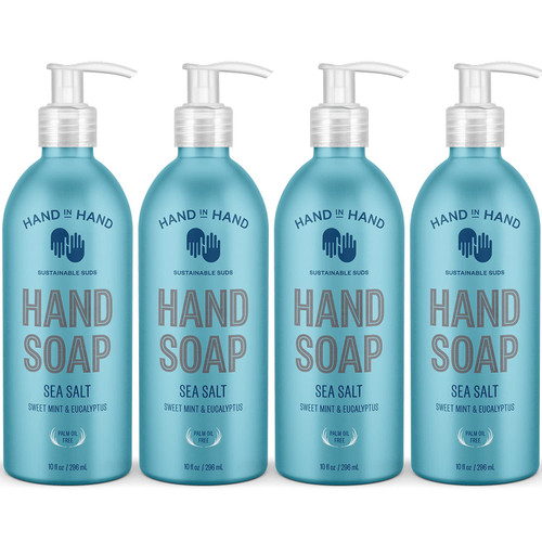 Hand in Hand Nourishing Liquid Hand Soap, 10 Fl Oz, Sweet Mint & Eucalyptus, Sea Salt Scent, 4 Pack