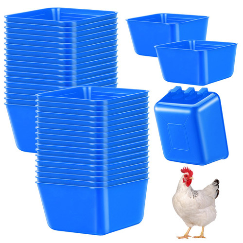 Maxdot 20 Pcs Cage Cups Chicken Feeder Waterer 16 oz Birds Feeders Hanging Bunny Cage Feeder Chicken Water Bowl for Pet Parrot Rooster Parakeet Gamefowl Poultry Pigeon Wire Cage (Blue)