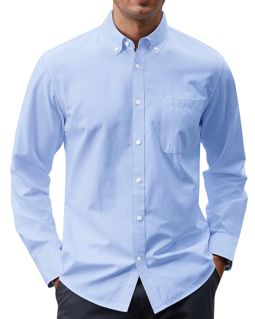 J.VER Men's Oxford Shirt Long Sleeve Button Up Shirts Solid Casual Formal Shirts with Pocket Sky Blue X-Large