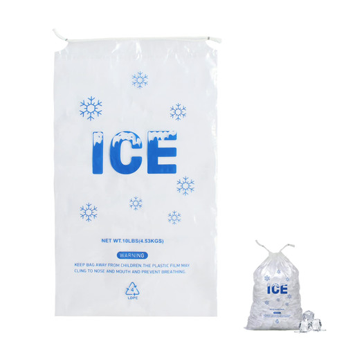 Belinlen 100 PACK 10 lb. Plastic Ice Bags with Cotton Draw String 12 x 21 Inch Heavy-Duty Plastic Ice Storage Bags with Draw String (2mil Thickness)