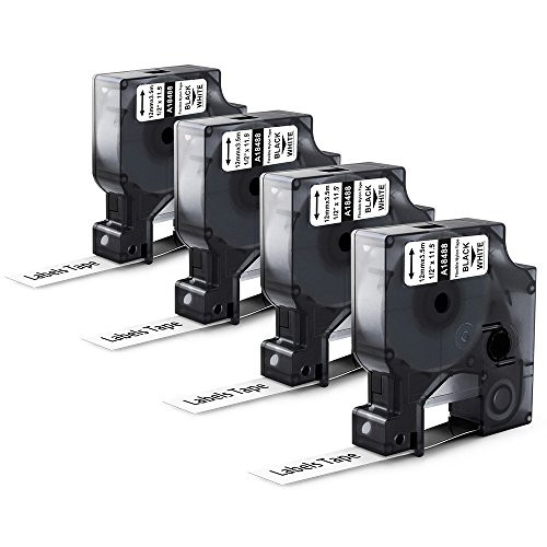 Startup Industrial Labels, Compatible Dymo 18488 Nylon Tapes, for DYMO Industrial RhinoPro Label Makers 4200, 5000, 5200, 6000, Black on White, 1/2 inch, 4-Pack